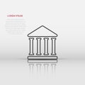 Bank building icon in flat style. Government architecture vector illustration on white isolated background. Museum exterior Royalty Free Stock Photo