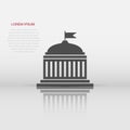 Bank building icon in flat style. Government architecture vector illustration on white isolated background. Museum exterior Royalty Free Stock Photo