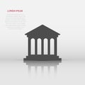 Bank building icon in flat style. Government architecture vector illustration on white isolated background. Museum exterior Royalty Free Stock Photo