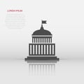 Bank building icon in flat style. Government architecture vector illustration on white isolated background. Museum exterior Royalty Free Stock Photo