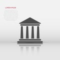 Bank building icon in flat style. Government architecture vector illustration on white isolated background. Museum exterior Royalty Free Stock Photo