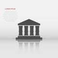 Bank building icon in flat style. Government architecture vector illustration on white isolated background. Museum exterior Royalty Free Stock Photo