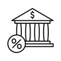 Bank building and percent symbol. Interest rate on bank deposit. Finance and economy concept Royalty Free Stock Photo