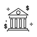 Bank building, university or courthouse, classic greek architecture isolated line icon