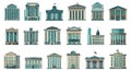 Bank buildings. Legal law building cartoon banking front facade set with columns and large windows vector image Royalty Free Stock Photo