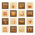 Bank, business, finance and office icons over brown background Royalty Free Stock Photo