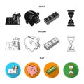 Bank, business schedule, bundle of notes, time money. Money and Finance set collection icons in black,flat,outline style Royalty Free Stock Photo