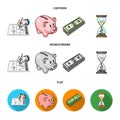 Bank, business schedule, bundle of notes, time money. Money and Finance set collection icons in cartoon,flat,monochrome Royalty Free Stock Photo