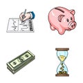 Bank, business schedule, bundle of notes, time money. Money and Finance set collection icons in cartoon style vector