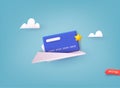 Bank Card in Paper Plane. Business Finance, Send Receive Money Online, Financial Transactions, Transfer and Exchange