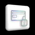 a bank card sign closed with a lock, a 3d icon on a white cube,