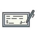 Bank check filled outline icon, business finance,