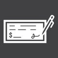 Bank check glyph icon, business and finance, pen Royalty Free Stock Photo
