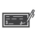 Bank check glyph icon, business and finance, pen Royalty Free Stock Photo
