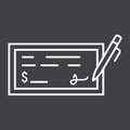 Bank check line icon, business and finance, pen Royalty Free Stock Photo
