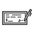 Bank check line icon, business and finance, pen Royalty Free Stock Photo