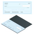 Bank Check with Modern Design. Flat illustration. Cheque book on colored background. Bank check with pen. Concept Royalty Free Stock Photo