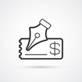 Bank check flat line icon. Vector eps10 Royalty Free Stock Photo