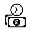 Bank clock, pound sterling, payment time black icon