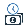 Bank clock, pound sterling, payment time icon. Editable vector isolated on a white background