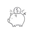 Bank coin piggy doodle. Money piggy hand drawn sketch style icon. Money economy comic doodle drawn concept. Royalty Free Stock Photo