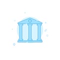 Bank, court, museum flat vector icon. Building symbol, filled line style. Blue monochrome design. Editable stroke