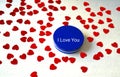 Bank cream i love you and red hearts valentine& x27;s on a white background Royalty Free Stock Photo