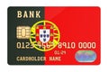 Bank credit card featuring Portuguese flag. National banking system in Portugal concept. 3D rendering