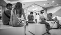 Bank customers are waiting to queue for financial transactions at Central Bangna Bangna-trad road Bangna Bangkok Thailand