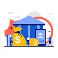 Bank deposit concept with tiny character. People using online financial service for transaction flat vector illustration. Transfer