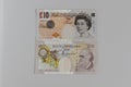 Bank of England ÃÂ£10 tenner Note with front and back two sided note Royalty Free Stock Photo