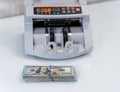 Bank equipment for count money. Cash counting machine. Royalty Free Stock Photo