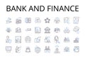 Bank and finance line icons collection. Financial institution, Depository, Lending agency, Investment firm, Credit union