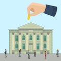 Bank financial business investment office building and different people banking clients vector illustration.