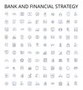Bank and financial strategy outline icons collection. Banking, Finance, Strategy, Planning, Investing, Risk, Asset