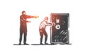 Bank, heist, crime, robbery, thief concept. Hand drawn isolated vector.