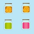 Bank with home canned peaches. Vector design