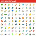 100 bank icons set, isometric 3d style Royalty Free Stock Photo