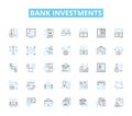 Bank investments linear icons set. Portfolio, Diversification, Yield, Return, Risk, Growth, Securities line vector and