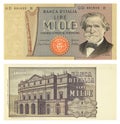 Bank of Italy, old italian banknote of 1000 lire with Giuseppe Verdi portrait, 1981, Italy Royalty Free Stock Photo