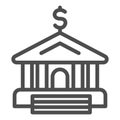 Bank line icon. Financial building and dollar symbol, outline style pictogram on white background. Money sign for mobile Royalty Free Stock Photo