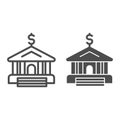 Bank line and solid icon. Financial building and dollar symbol, outline style pictogram on white background. Money sign Royalty Free Stock Photo