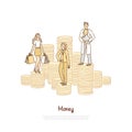 Bank loan, shopper holding bags, successful businesswoman, happy doctor, young scientist, job salary comparison banner