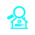 Bank, location search, hand , euro bank, business search , bank location sear cyan icon