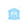 Bank, money store flat vector icon. Filled line style. Blue monochrome design. Editable stroke Royalty Free Stock Photo
