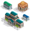 Bank And Museum Buildings Isometric Icons Royalty Free Stock Photo