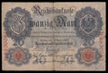 Bank note (bill) of keiser Germany. 20 mark. 1910. Obverse.