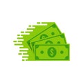 Bank note Dollar bill flying from sender to receiver. Money vector icon.