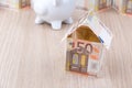 Bank note house with piggy bank