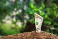 bank note on soil with sunset. concept finane Royalty Free Stock Photo